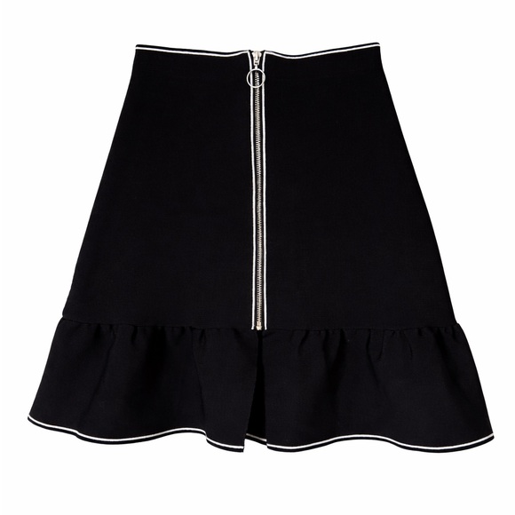 Sandro Paris Black Ruffled Hem Mini Skirt with White Trim ✨ - Picture 2 of 6